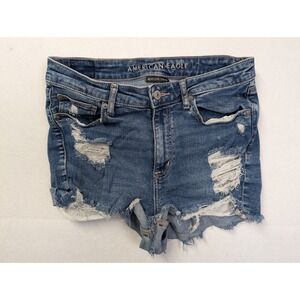American Eagle Womens Cutoff Jean Shorts Size 8 Hi-Rise Shortie Distressed Blue